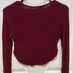 “4 for 20” Papaya Long Sleeve Knit Crop Top In Burgundy